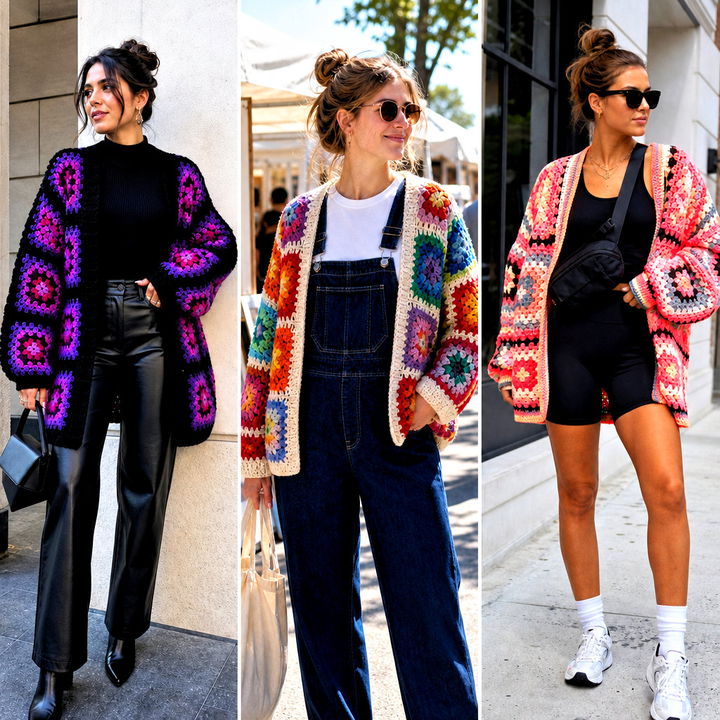 25 Oversized Granny Square Cardigan Outfit Ideas for Cozy Style