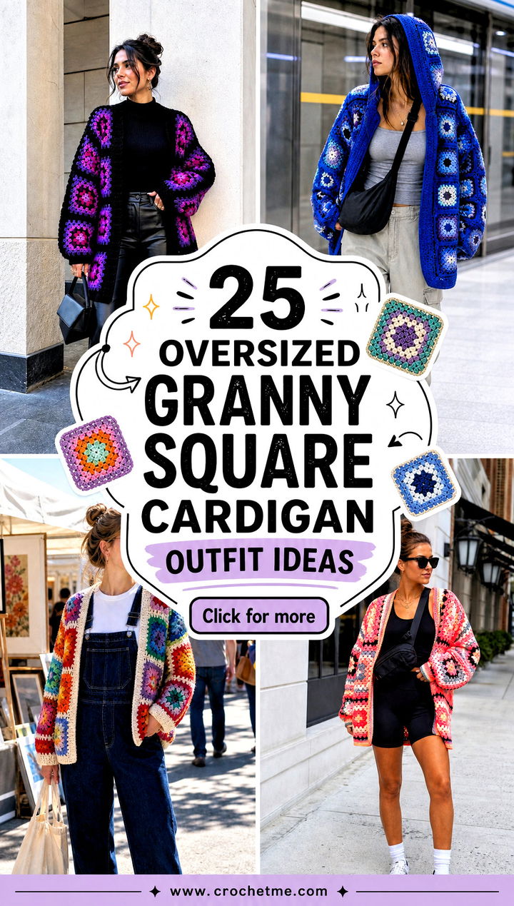 25 Oversized Granny Square Cardigan outfit ideas - 25 Oversized Granny Square Cardigan outfit ideas