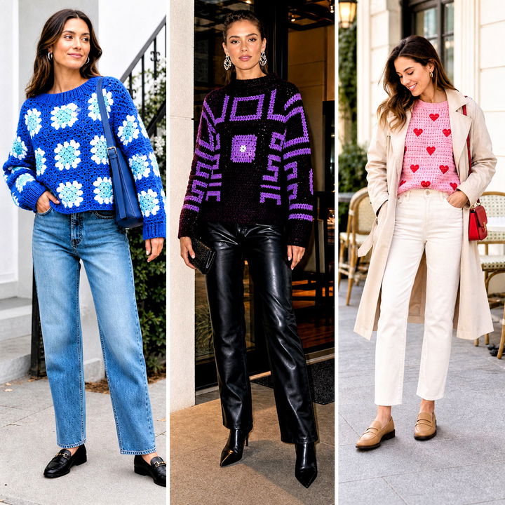 25 Patterned Crochet Sweater Outfit Ideas for Bold Style