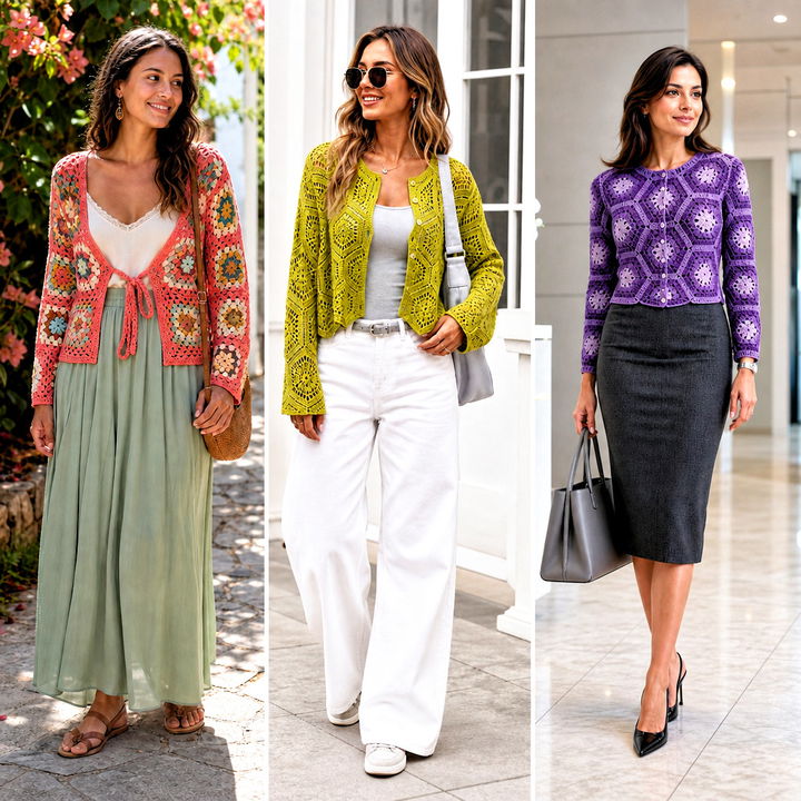 25 Pentagon Granny Square Cardigan Outfit Ideas for Bold Style
