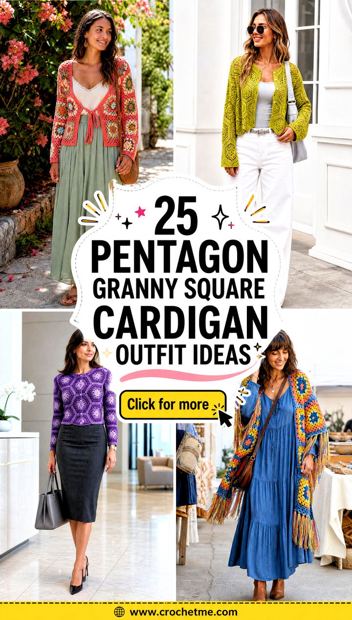 25 Pentagon Granny Square Cardigan outfit ideas - 25 Pentagon Granny Square Cardigan outfit ideas