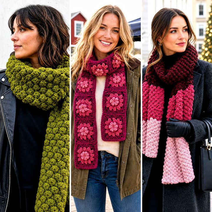 25 Popcorn Crochet Scarf Outfit Ideas for Cozy Winter Looks
