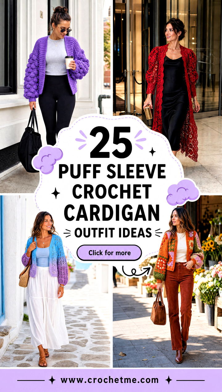 25 Puff Sleeve Crochet Cardigan outfit ideas - 25 Puff Sleeve Crochet Cardigan outfit ideas