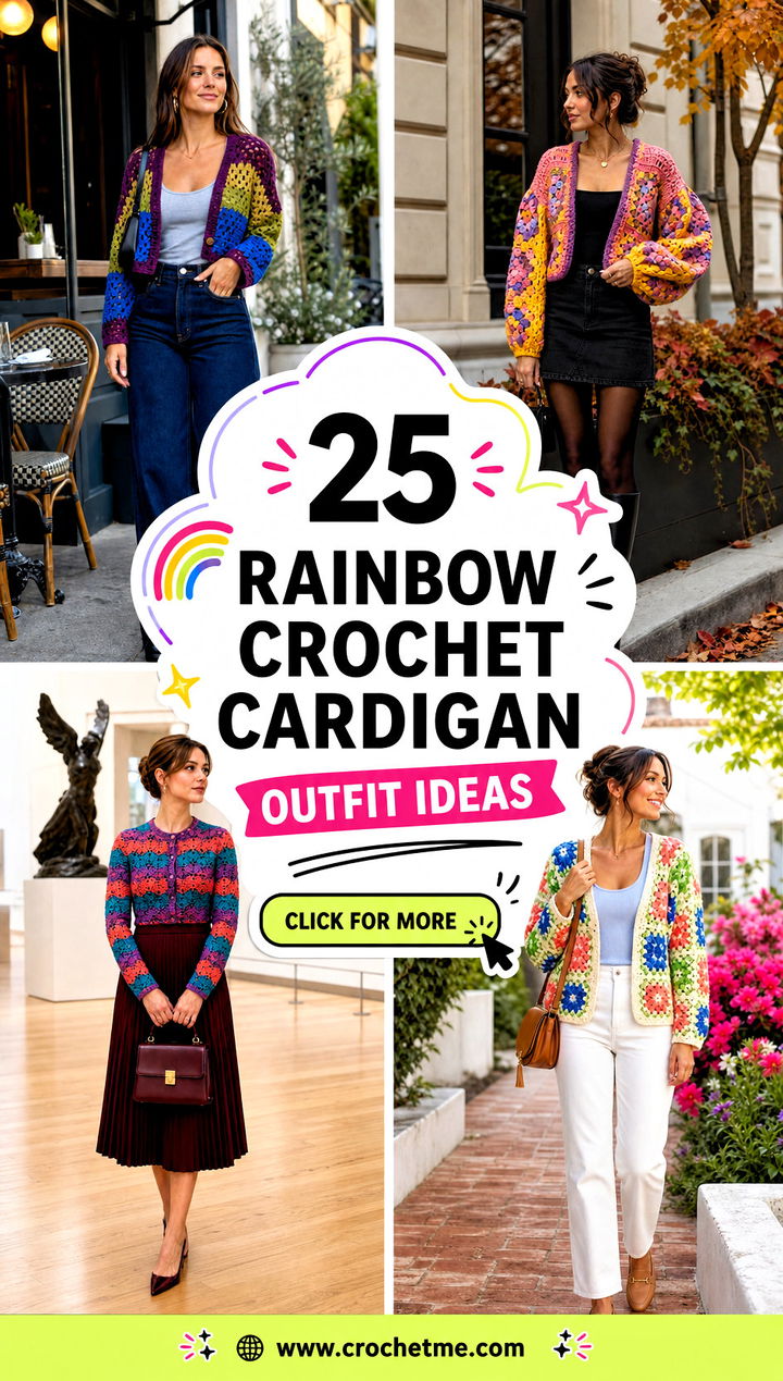 25 Rainbow Crochet Cardigan outfit ideas - 25 Rainbow Crochet Cardigan outfit ideas