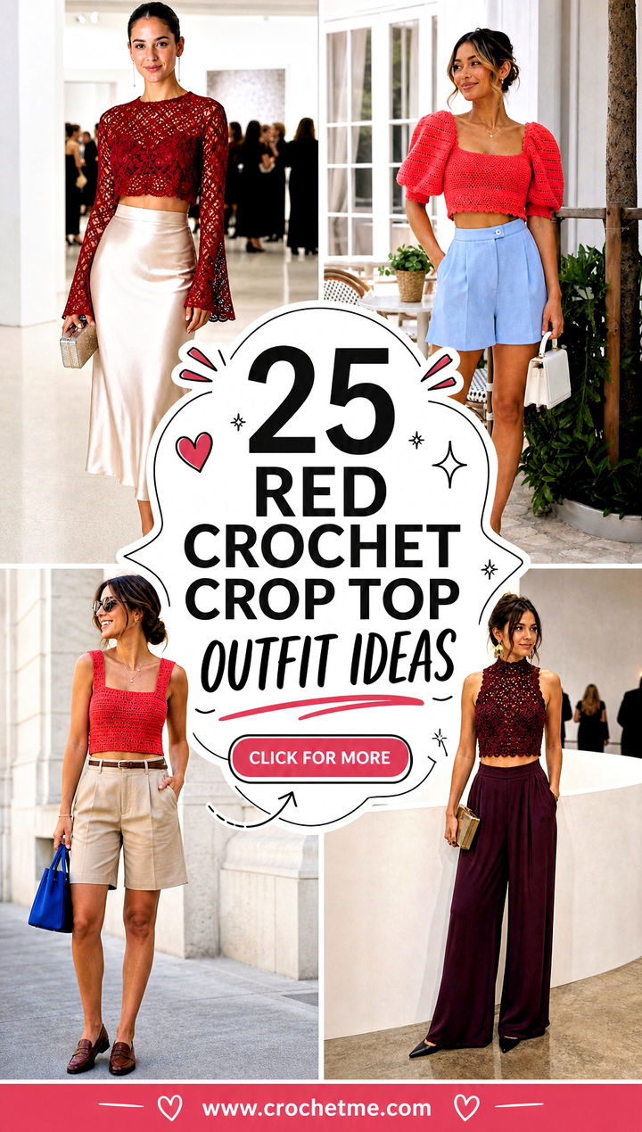 25 Red Crochet Crop Top outfit ideas - 25 Red Crochet Crop Top outfit ideas