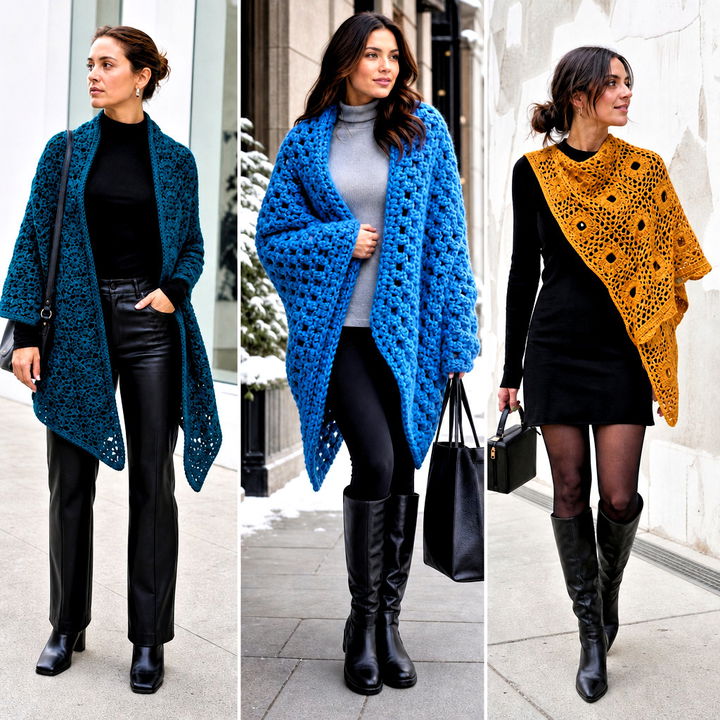 25 Square Crochet Shawl Outfit Ideas for Chic Boho Layering