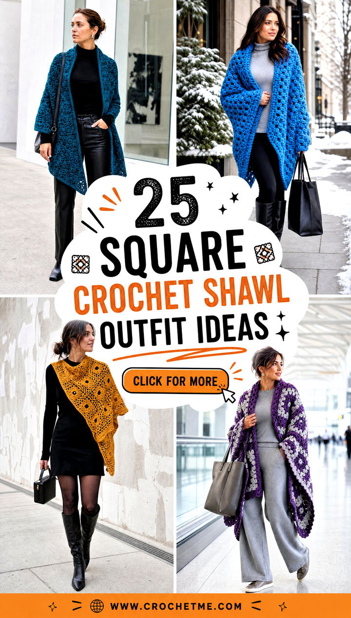 25 Square Crochet Shawl outfit ideas - 25 Square Crochet Shawl outfit ideas