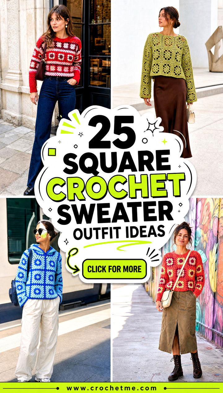 25 Square Crochet Sweater outfit ideas - 25 Square Crochet Sweater outfit ideas
