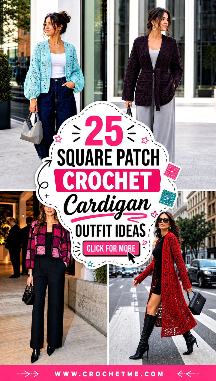 25 Square Patch Crochet Cardigan outfit ideas - 25 Square Patch Crochet Cardigan outfit ideas