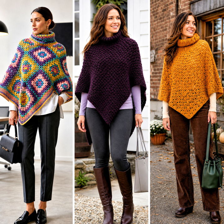 25 Turtle Neck Crochet Poncho Outfit Ideas for Chic Winter Layers