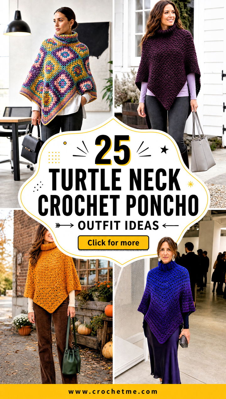 25 Turtle Neck Crochet Poncho outfit ideas - 25 Turtle Neck Crochet Poncho outfit ideas