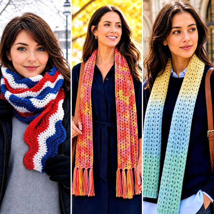 25 Variegated Yarn Crochet Scarf Outfit Ideas for Cozy Fall Style