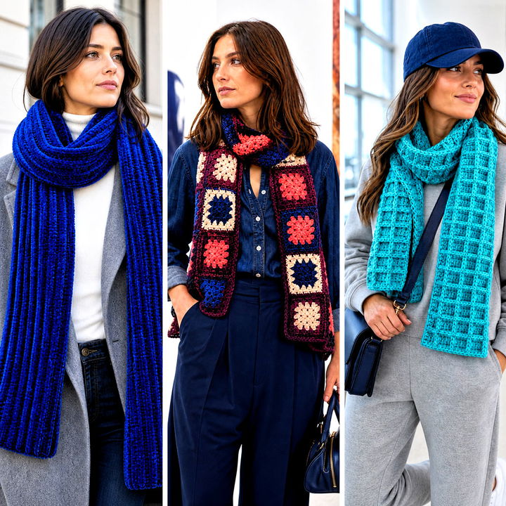 25 Velvet Crochet Scarf Outfit Ideas for Luxe Winter Style