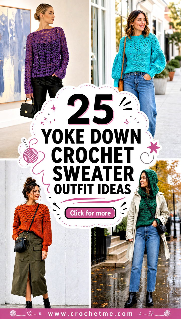 25 Yoke Down Crochet Sweater outfit ideas - 25 Yoke Down Crochet Sweater outfit ideas
