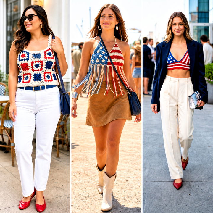 25 American Flag Crochet Top Outfit Ideas for July Style