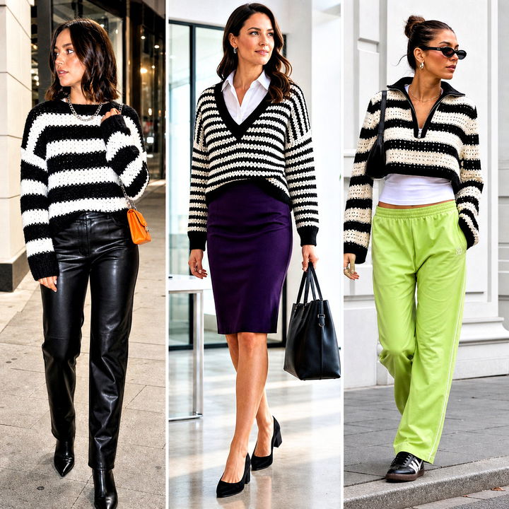 25 black and white striped crochet sweater outfit ideas