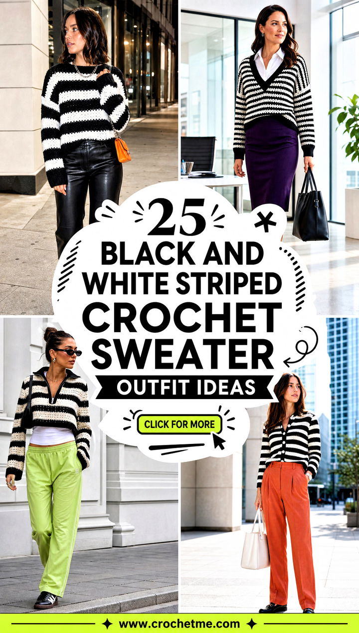 25 black and white striped crochet sweater outfit ideas - 25 black and white striped crochet sweater outfit ideas