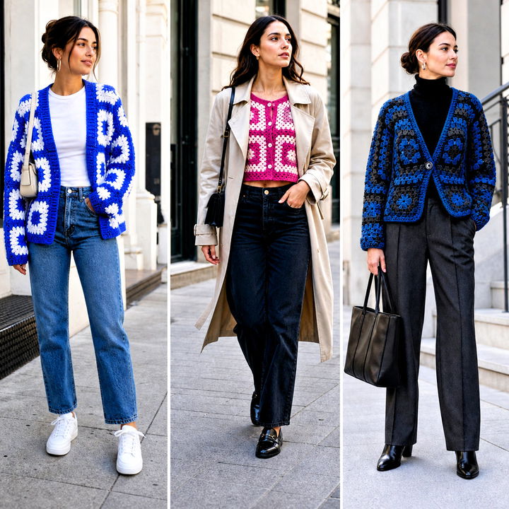 25 Checkered Granny Square Cardigan Outfit Ideas to Copy