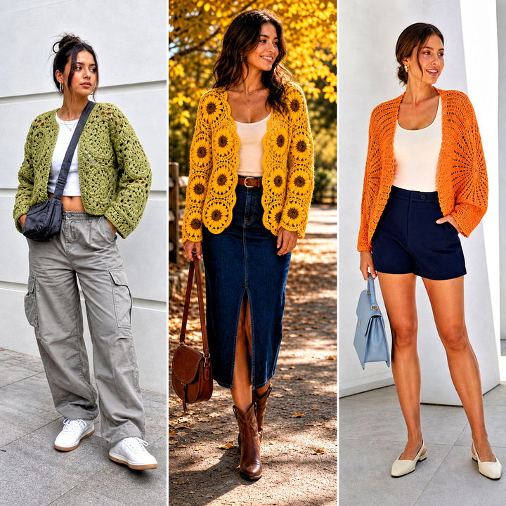 25 Circle Crochet Cardigan Outfit Ideas for Boho Layering