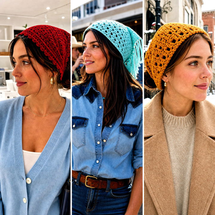 25 Crochet Bandana Hair Scarf Outfit Ideas for Sunny Days