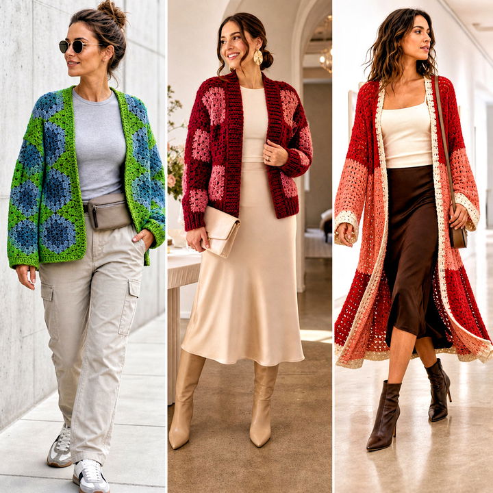 25 Crochet Block Cardigan Outfit Ideas for Modern Layered Looks