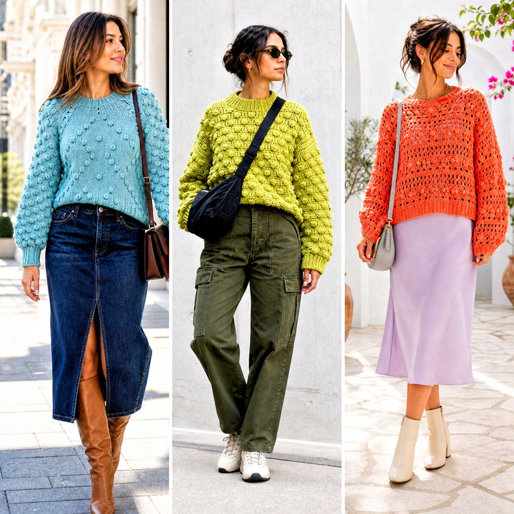 25 Crochet Bobble Sweater Outfit Ideas for Cozy Street Style