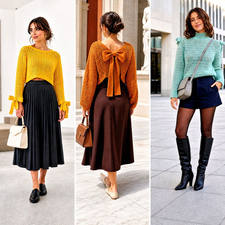25 Crochet Bow Sweater Outfit Ideas for Playful Winter Style