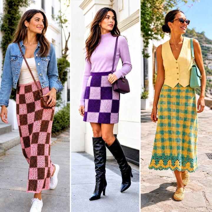 25 Crochet Checkered Skirt Outfit Ideas for Bold Everyday Style