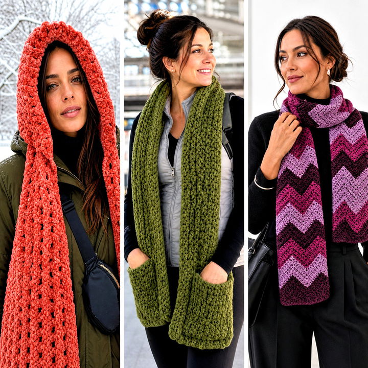 25 Crochet Chenille Scarf Outfit Ideas for Plush Winter Style