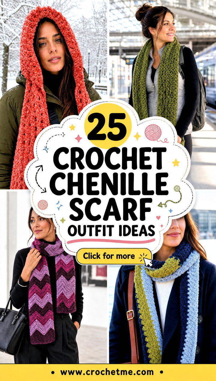 25 crochet chenille scarf outfit ideas - 25 crochet chenille scarf outfit ideas