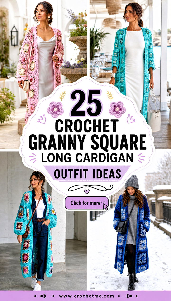 25 crochet granny square long cardigan outfit ideas - 25 crochet granny square long cardigan outfit ideas