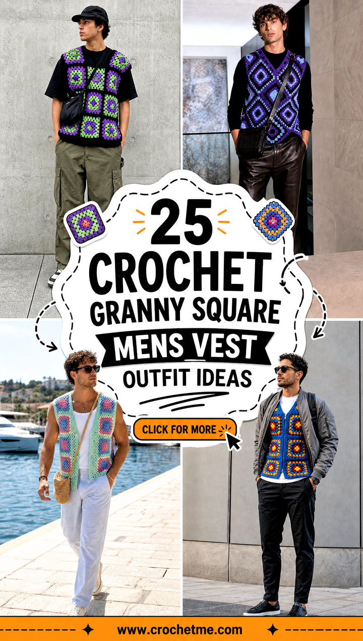 25 crochet granny square mens vest outfit ideas - 25 crochet granny square mens vest outfit ideas
