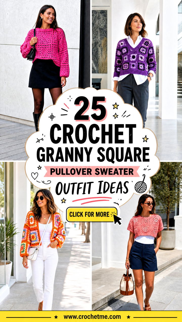 25 crochet granny square pullover sweater outfit ideas - 25 crochet granny square pullover sweater outfit ideas