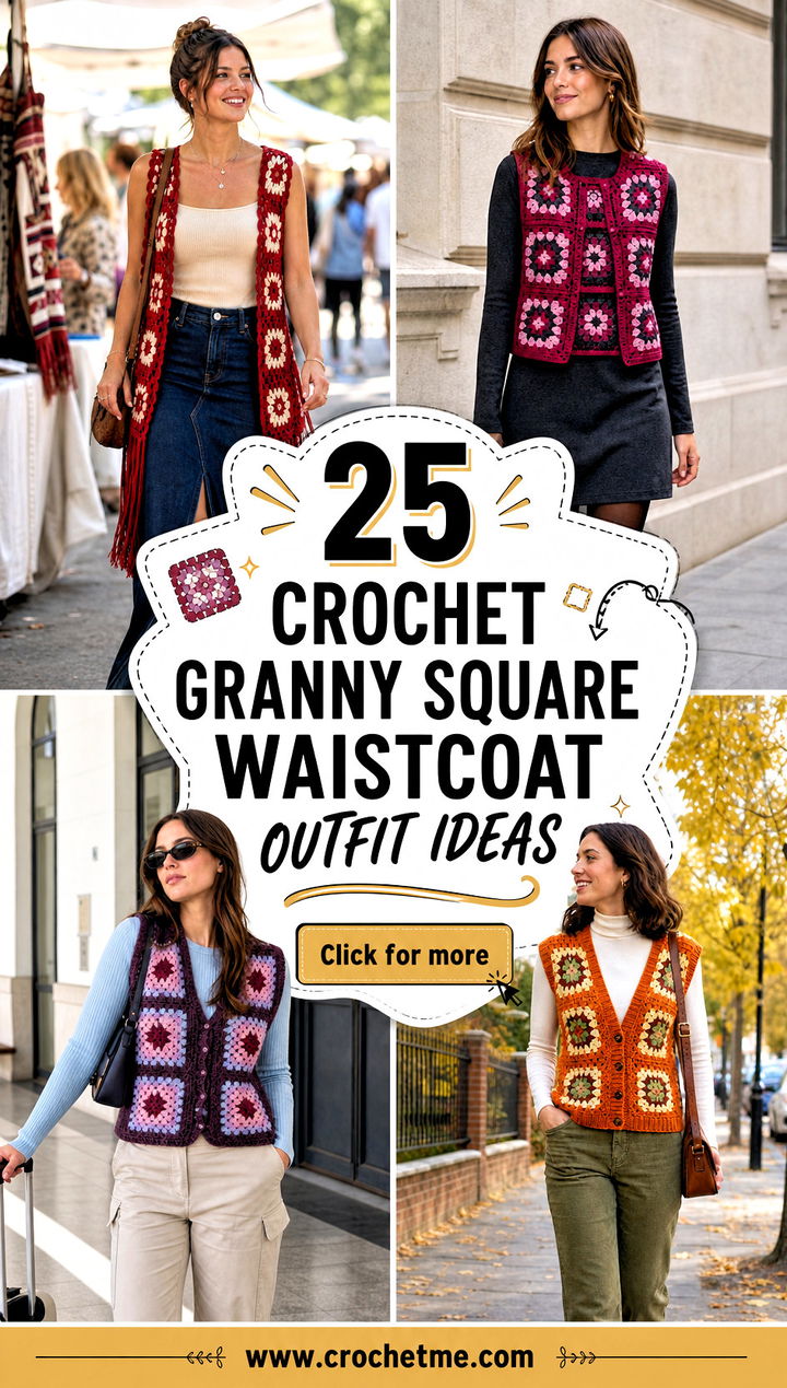 25 crochet granny square waistcoat outfit ideas - 25 crochet granny square waistcoat outfit ideas