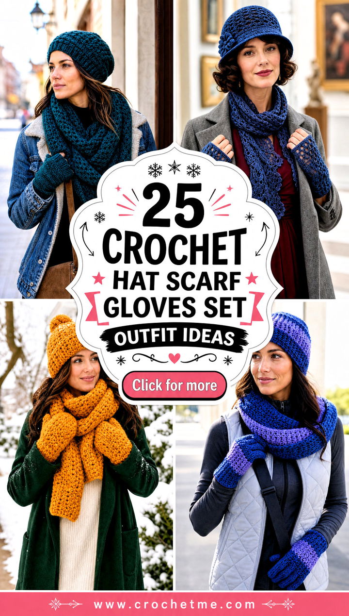 25 crochet hat scarf gloves set outfit ideas - 25 crochet hat scarf gloves set outfit ideas
