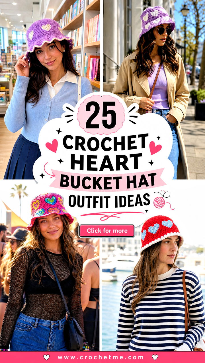 25 crochet heart bucket hat outfit ideas - 25 crochet heart bucket hat outfit ideas