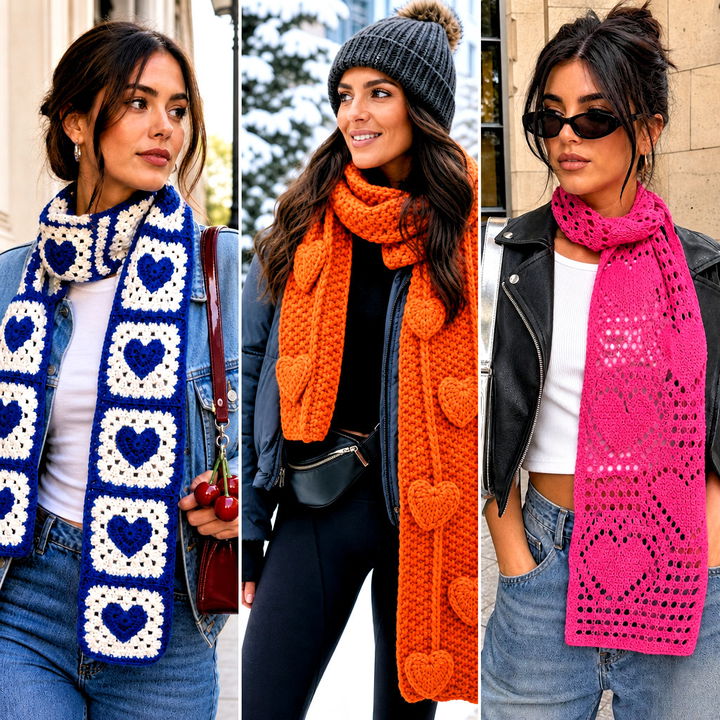 25 Crochet Heart Scarf Outfit Ideas for Cozy Romantic Style