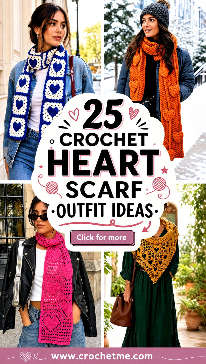 25 crochet heart scarf outfit ideas - 25 crochet heart scarf outfit ideas
