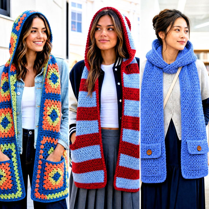 25 Crochet Hooded Pocket Scarf Outfit Ideas for Winter Style