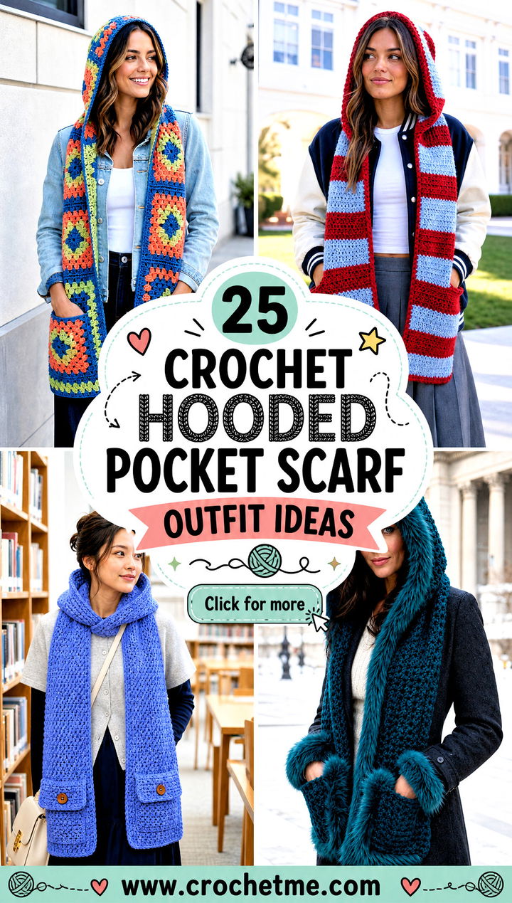 25 crochet hooded pocket scarf outfit ideas - 25 crochet hooded pocket scarf outfit ideas