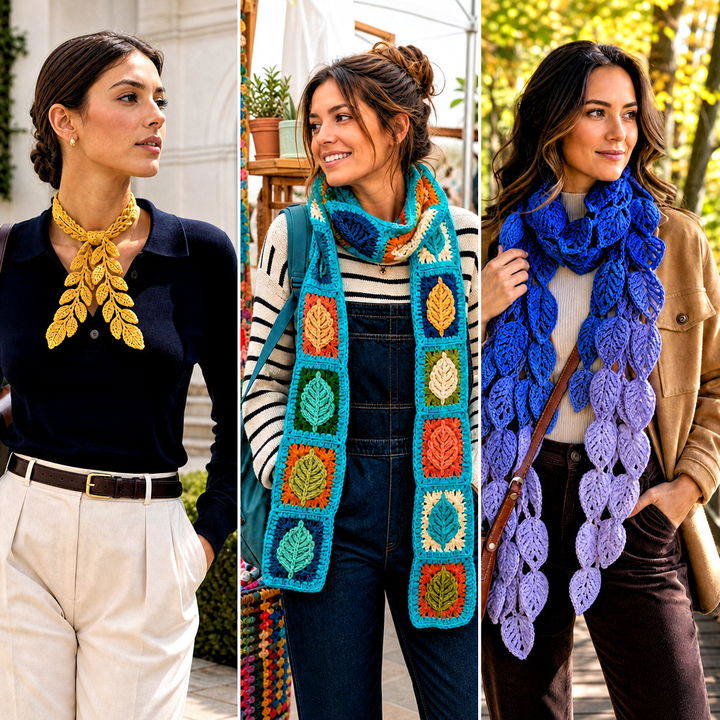 25 Crochet Leaf Scarf Outfit Ideas for Cozy Seasonal Style