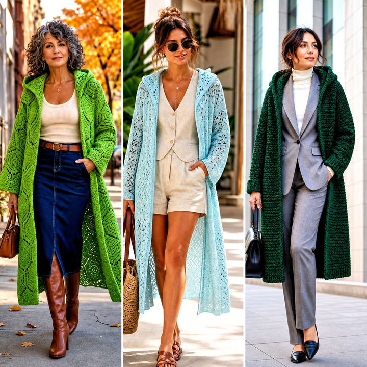 25 Crochet Long Hooded Cardigan Outfit Ideas for Cozy Fall Style