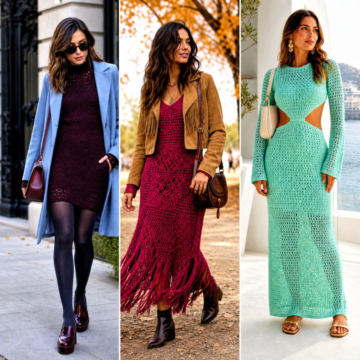 25 Crochet Long Sleeve Dress Outfit Ideas for Date-Night Style