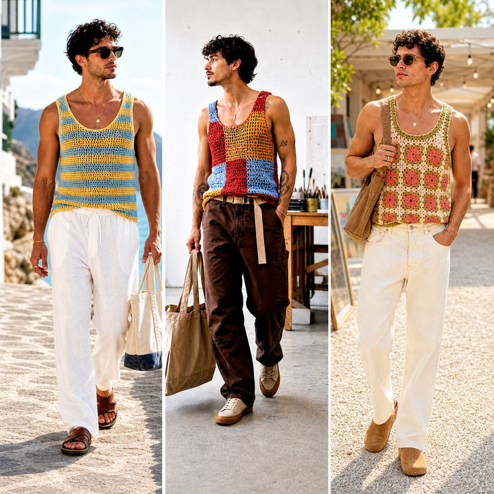 25 Crochet Men’s Tank Top Outfit Ideas for Bold Summer Style