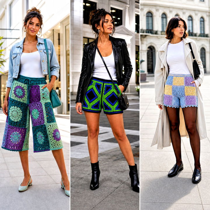 25 Crochet Patchwork Shorts Outfit Ideas for Playful Summer Style