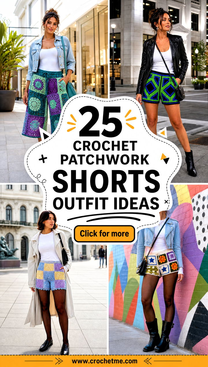 25 crochet patchwork shorts outfit ideas - 25 crochet patchwork shorts outfit ideas
