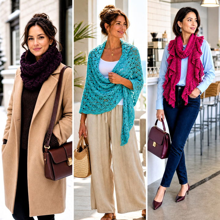 25 Crochet Shell Scarf Outfit Ideas for Cozy Textured Style