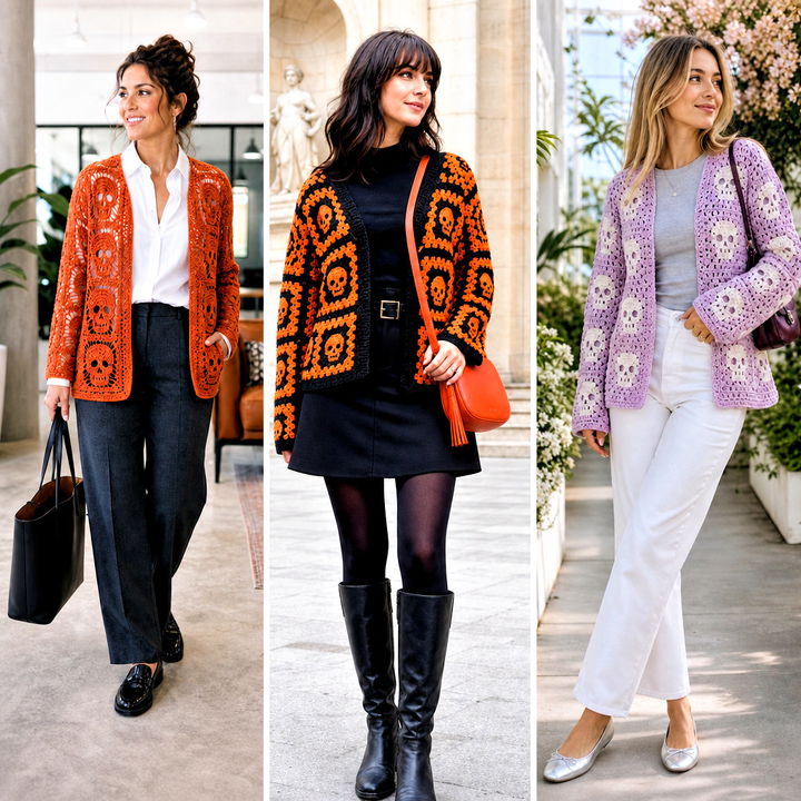 25 Crochet Skull Granny Square Cardigan Outfit Ideas to Try
