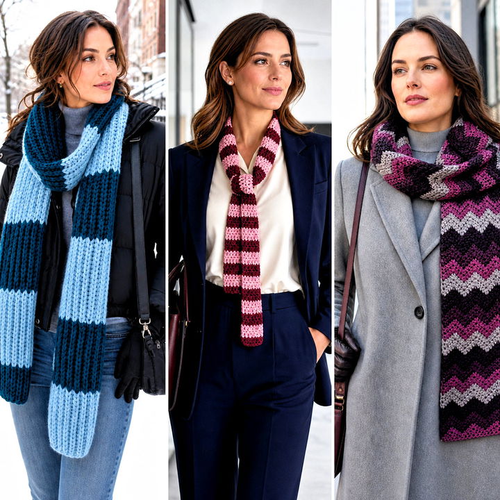 25 Crochet Striped Scarf Outfit Ideas for Cozy Colorful Looks