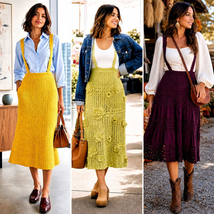 25 Crochet Suspender Skirt Outfit Ideas for Cute Layered Looks